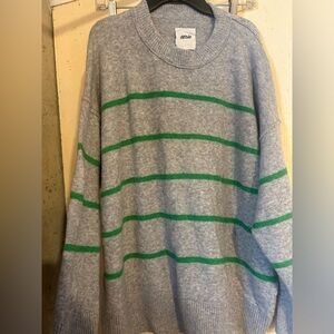 Aerie Heather Gray Sweater with Green Stripes